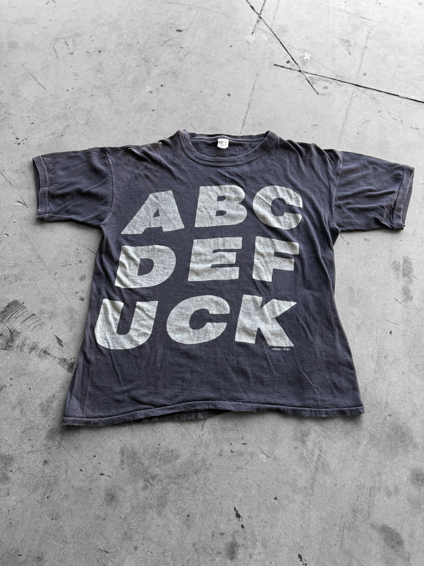 Vintage 1980s ABCDEFUCK Faded Black Tee ( Large )
