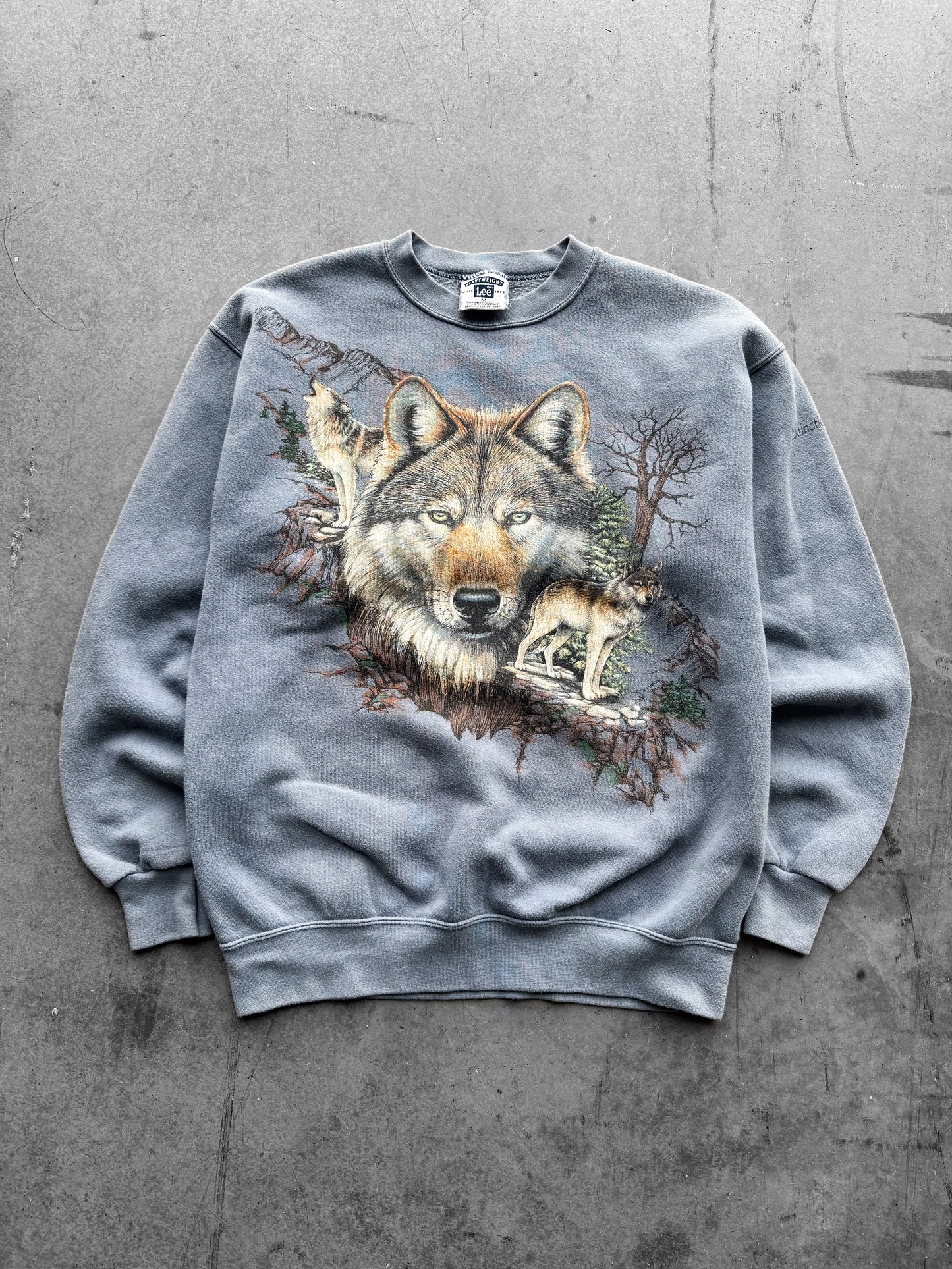 Vintage 1990s Lee Sport Extinction Is Forever Wolf Nature Sweatshirt ( Medium )