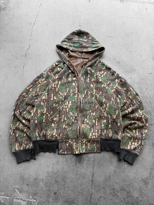 Vintage 1990s Thermal Lined Distressed Camo Zip Up Hoodie ( Large )