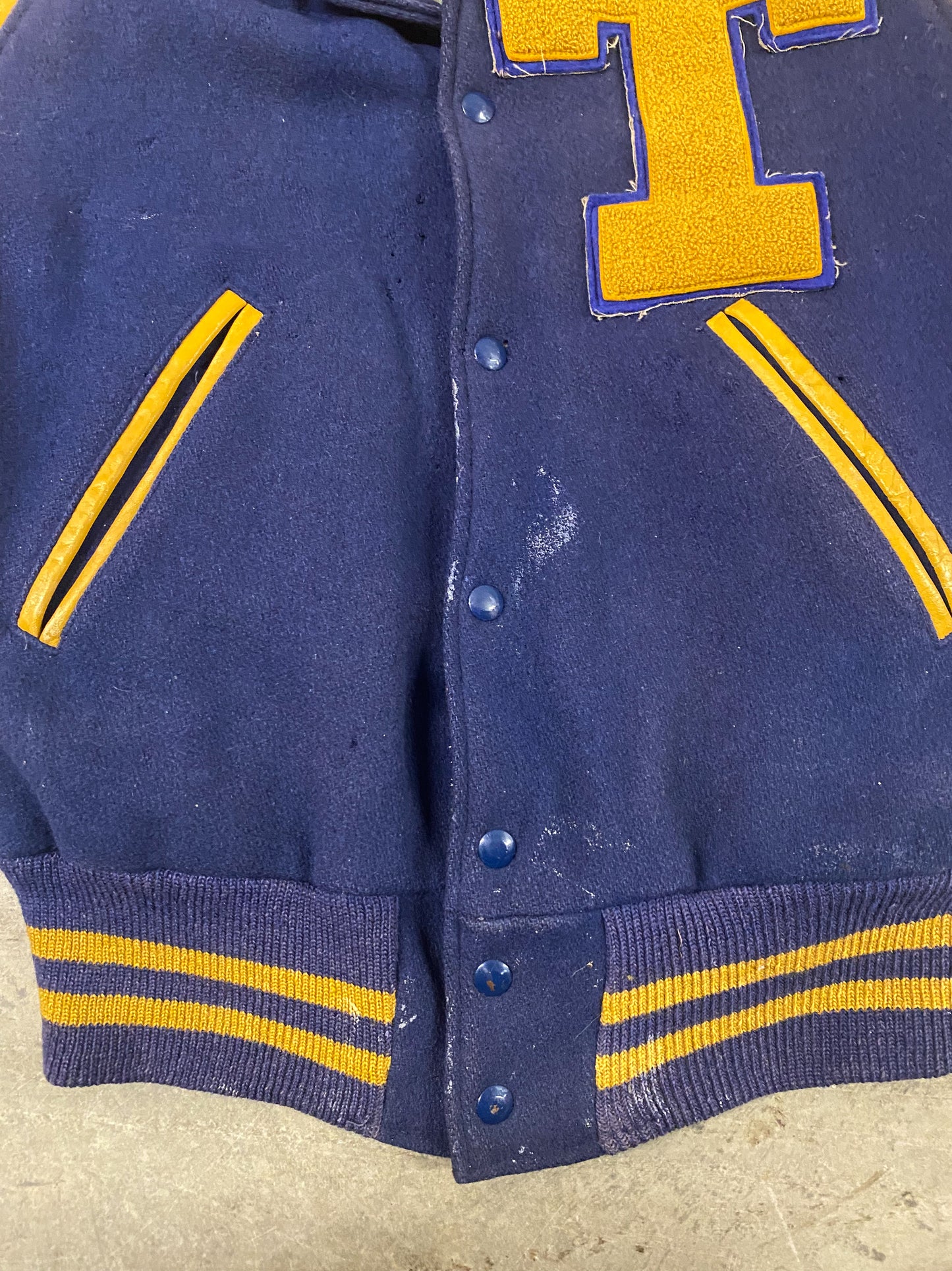 Vintage 70’s Letterman “T” Gold & Navy Jacket ( Fits M / L )