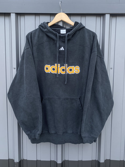 Vintage Early Y2K Adidas Center Logo Black Hoodie ( XL )