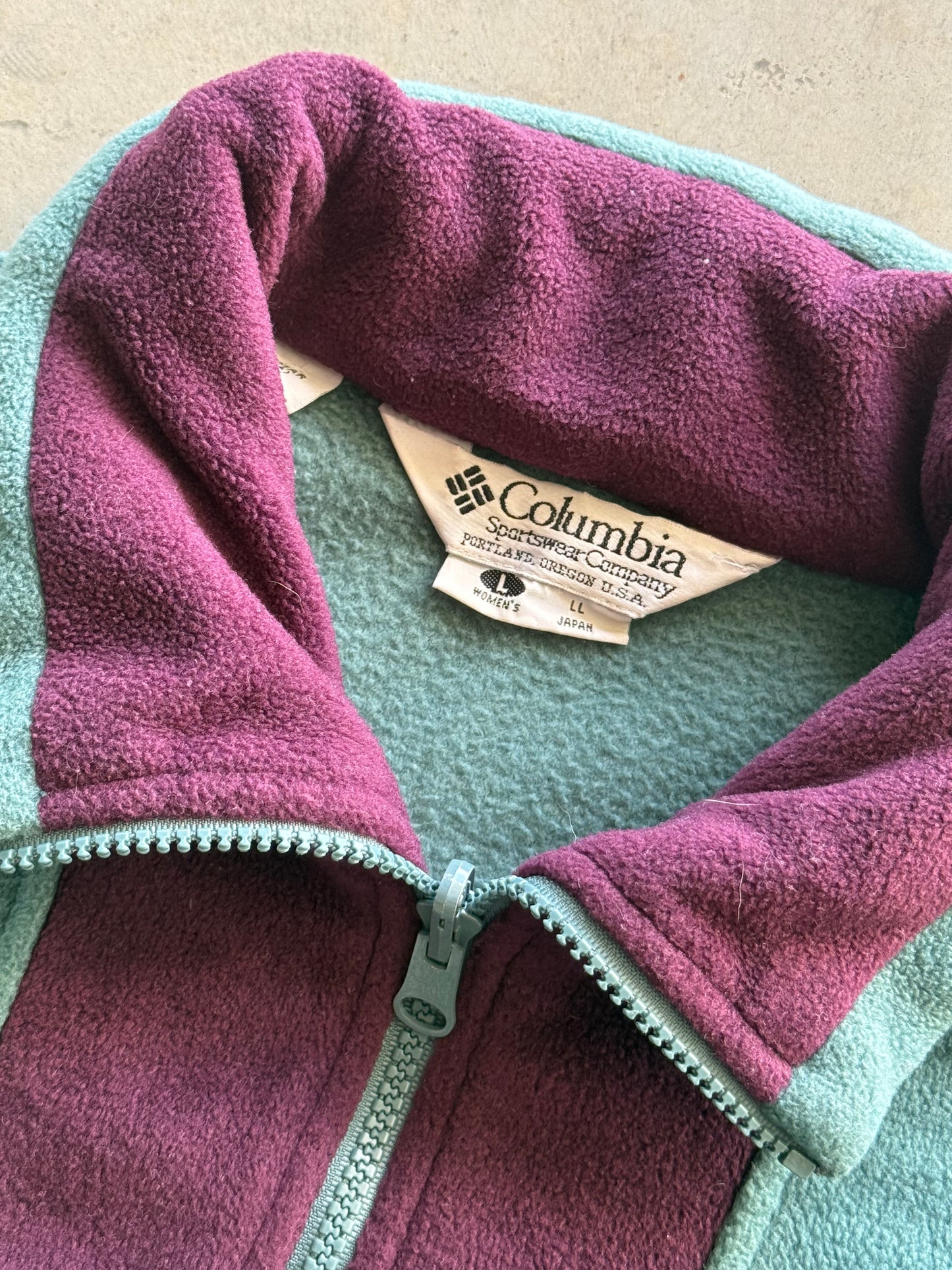 Vintage 1990s Columbia Sportswear Green & Purple Zip Womens Fleece ( XL )