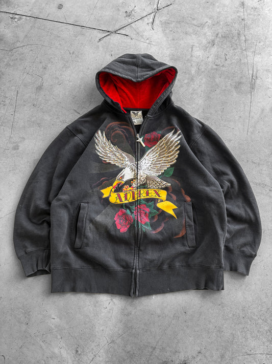 Vintage Y2K Avirex Eagle Rhinestone Zip Up Hoodie ( Large )