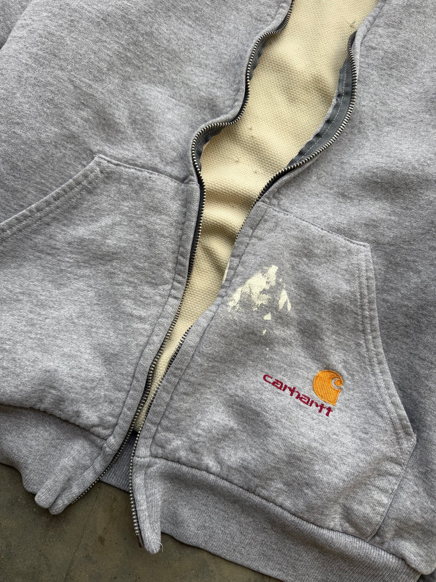 Vintage 1990s Grey Thermal Carhartt Zip Up Hoodie *MISSING ZIPPER * ( Medium )