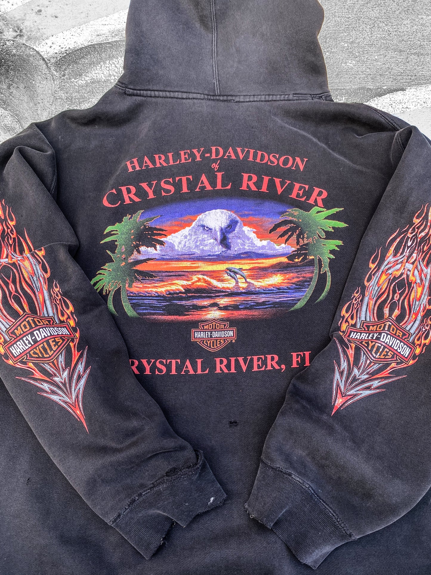 Vintage Early 00’s Flame Sleeve Faded Harley Davidson Hoodie ( Med )