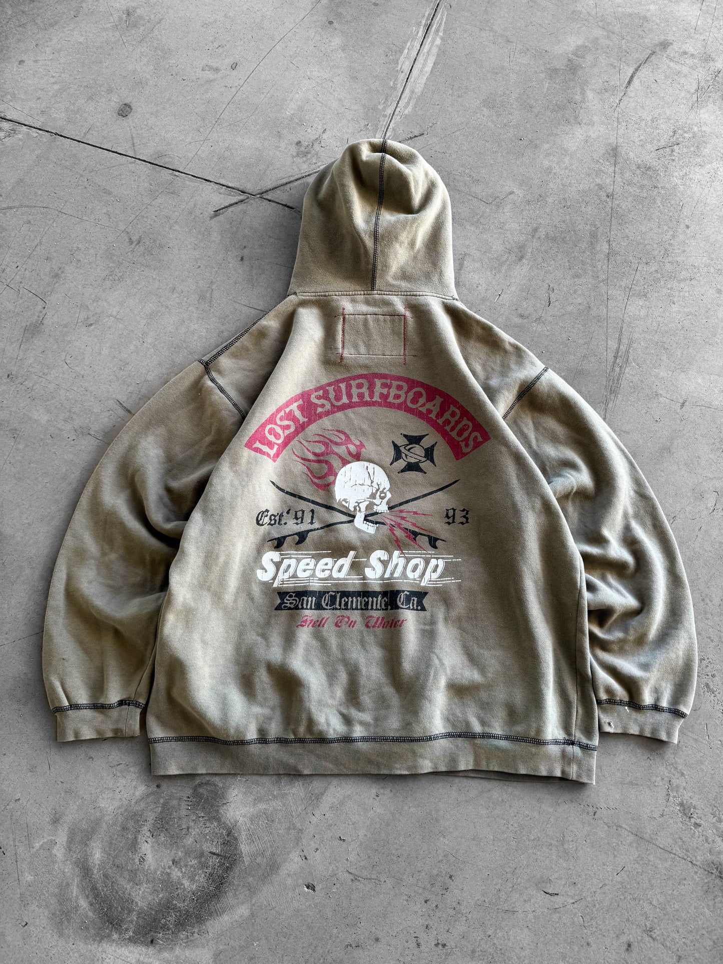 Vintage Y2K Lost Surfboards Speedshop Beige Green Hoodie ( Medium )