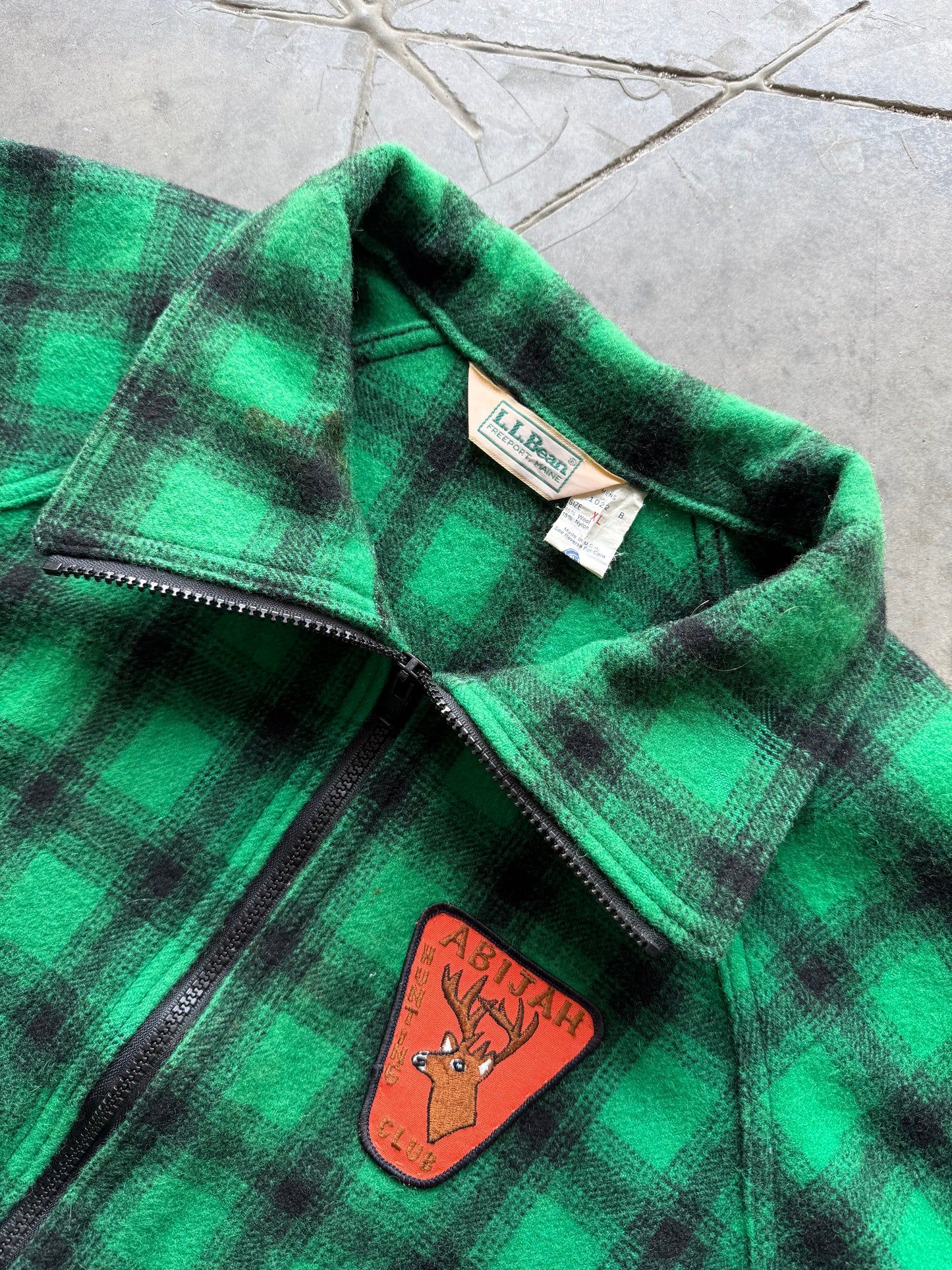 Rare Vintage 1980s LL Bean Wool Zip Up Green Plaid Jacket