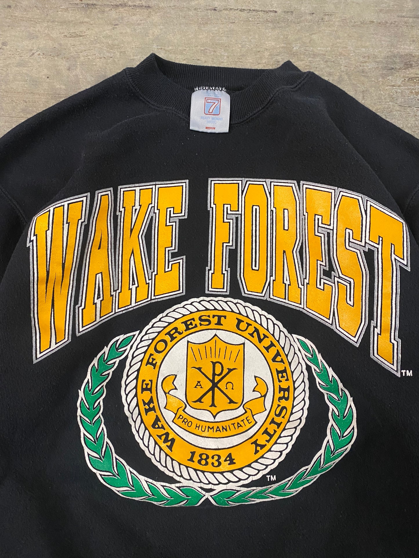 Vintage 90’s Logo 7 Wake Forest Black Crewneck ( Medium )