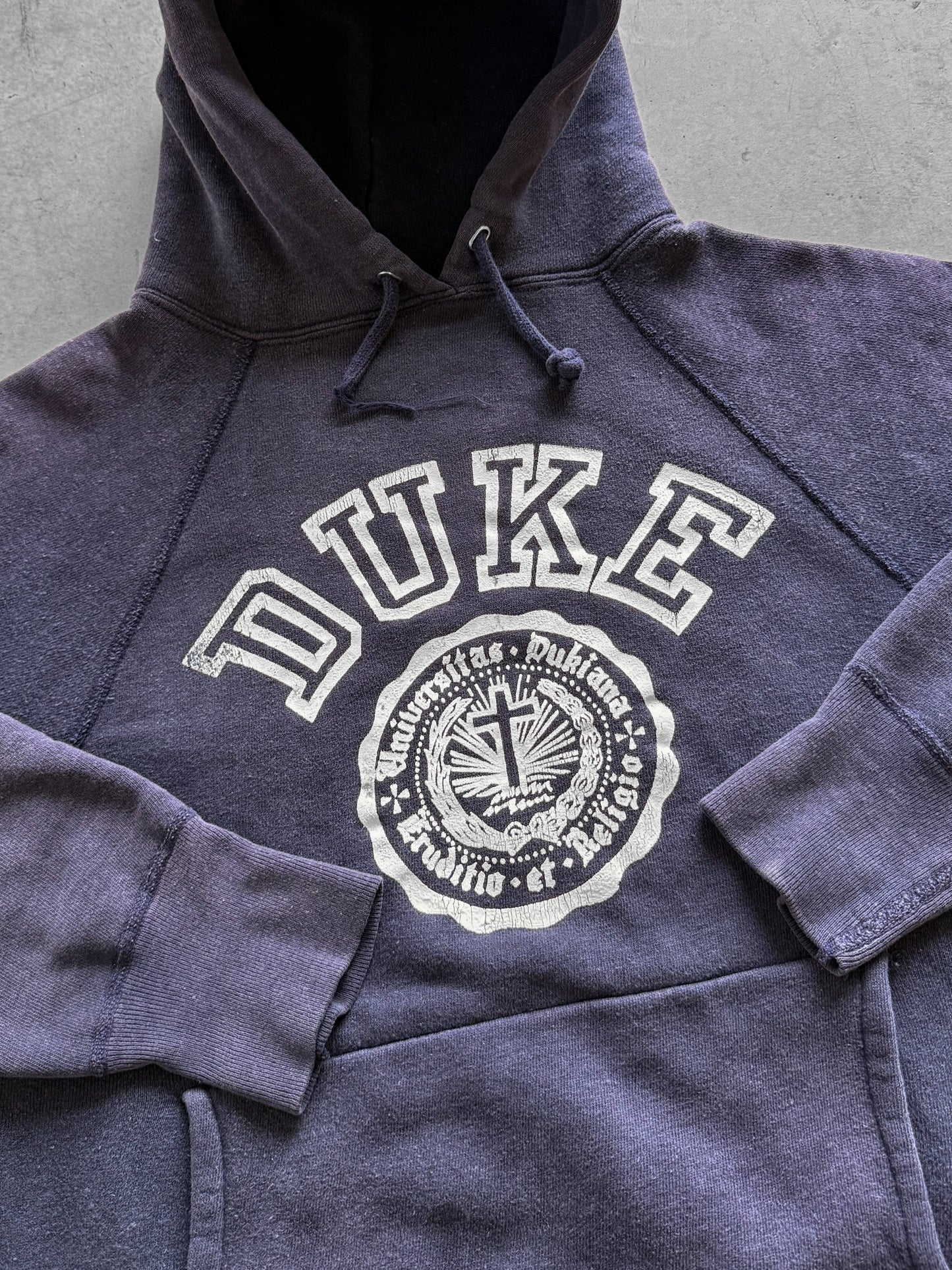 Vintage 50s / 60s Duke University Flock Print Hoodie ( Medium )
