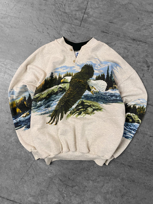 Vintage 90’s Eagle Nature 3 Buttoned Crewneck ( XL )