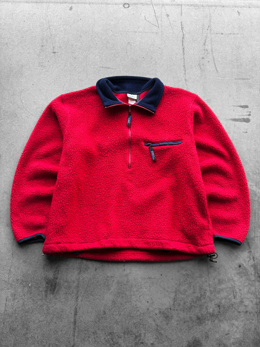 Vintage 1990s LL Bean Fuzzy Quarter Zip Red Fleece