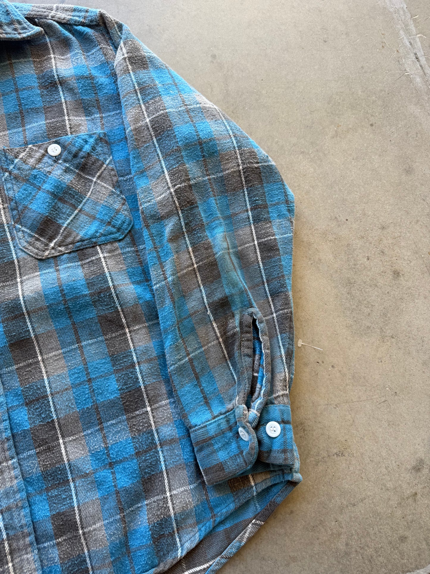 Vintage 50s Big Mac Blue Plaid Flannel Tee ( Large )