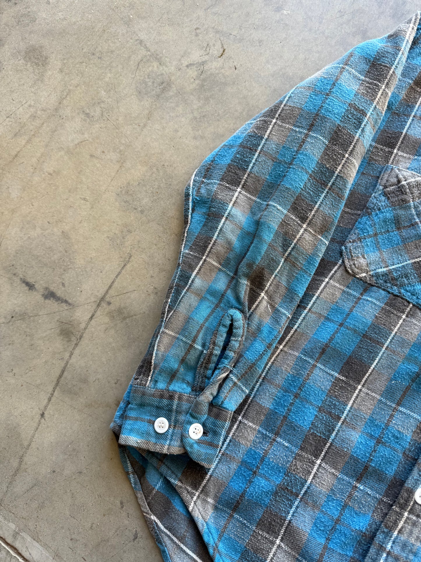 Vintage 50s Big Mac Blue Plaid Flannel Tee ( Large )