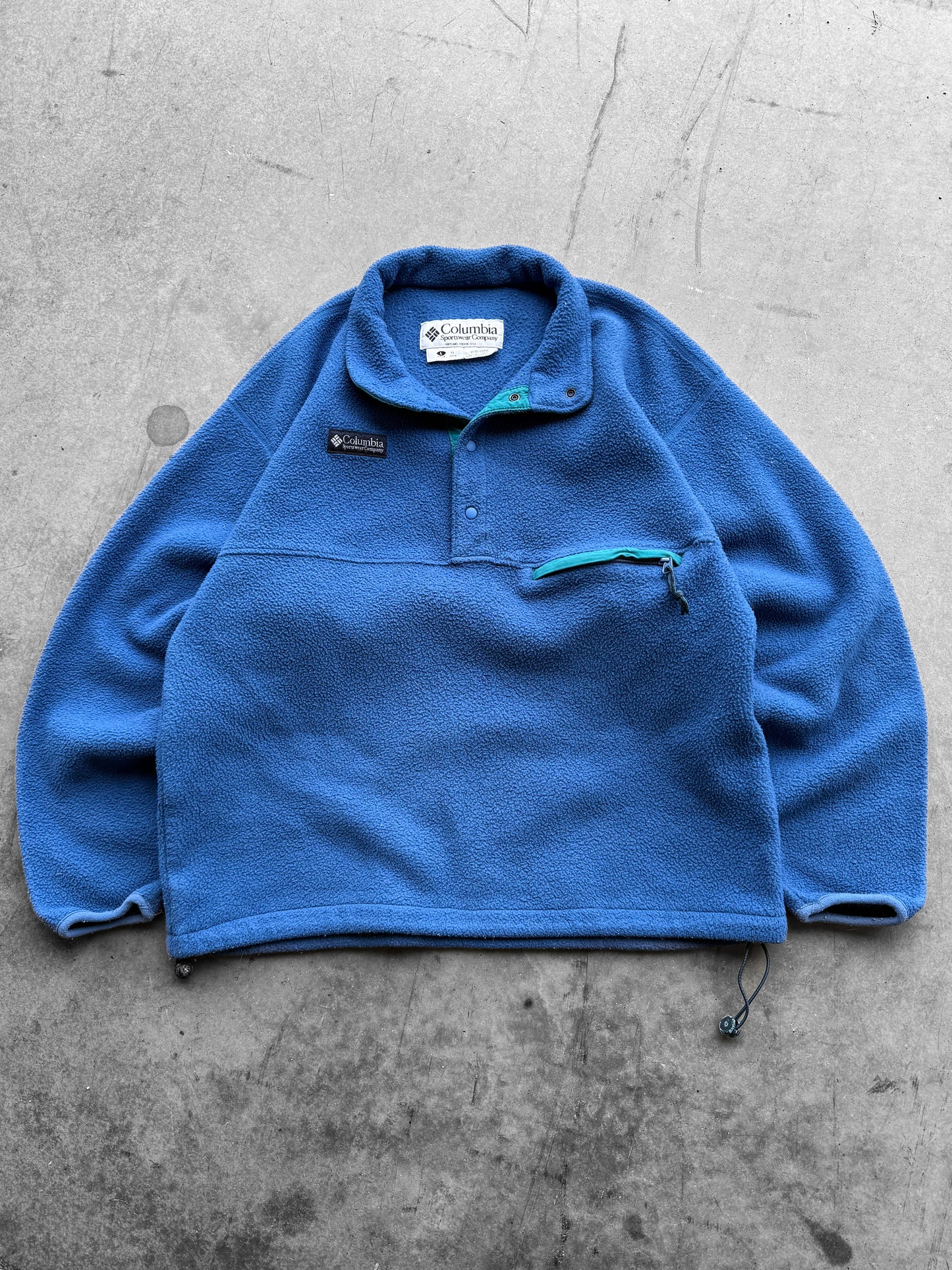 Vintage 1990s Columbia Sportswear Blue Button Snap Fleece ( Large )