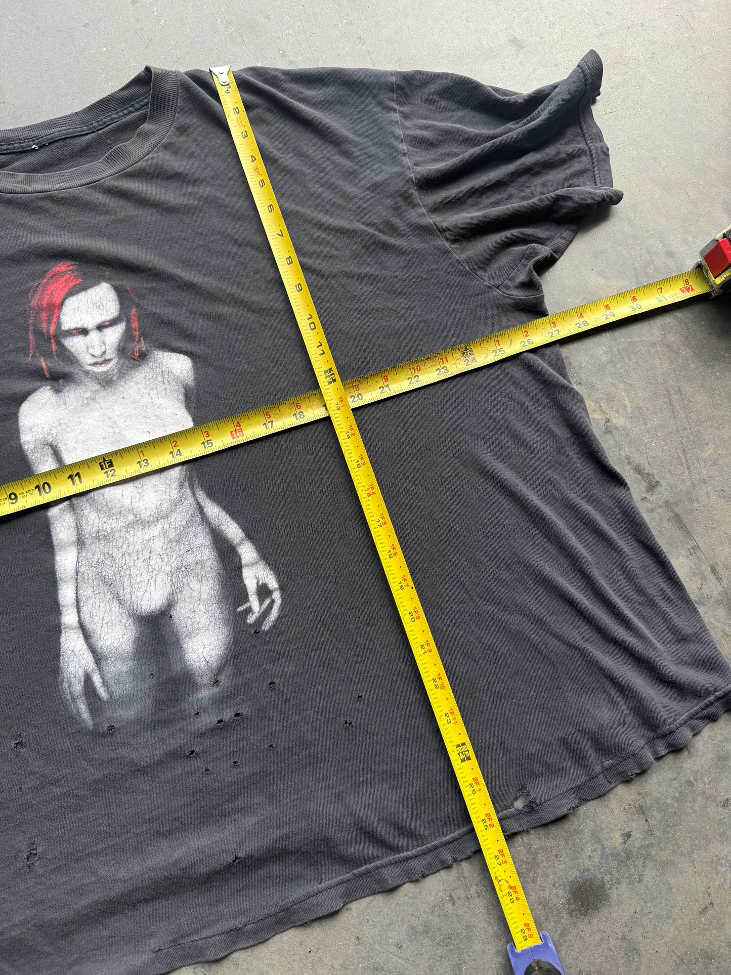 Vintage 1998 Marilyn Manson Mechanical Animal Boxy Thrashed Tee ( XL )