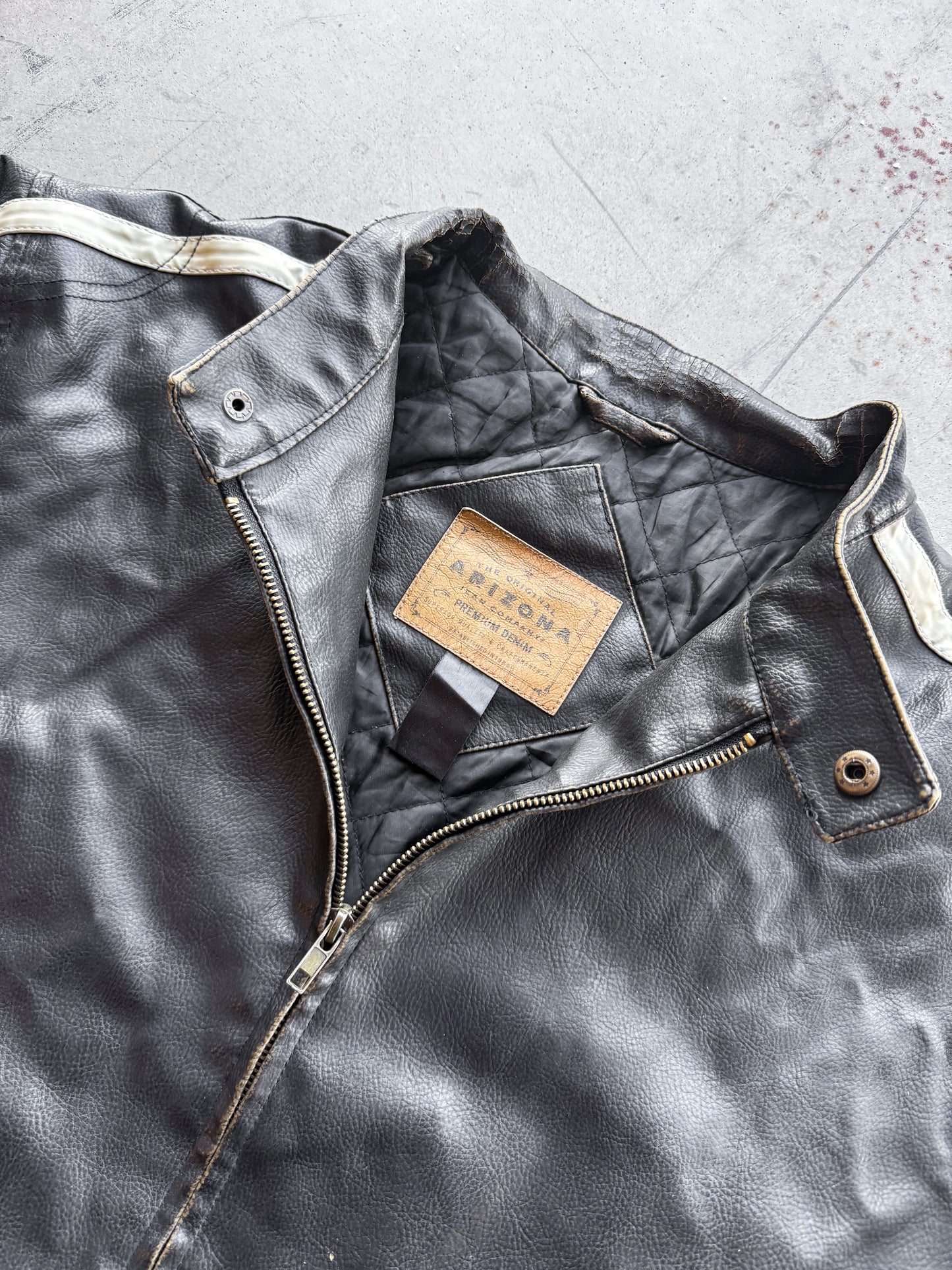 Vintage 2000s Arizona Leather Zip Up Striped Black Jacket ( Large )