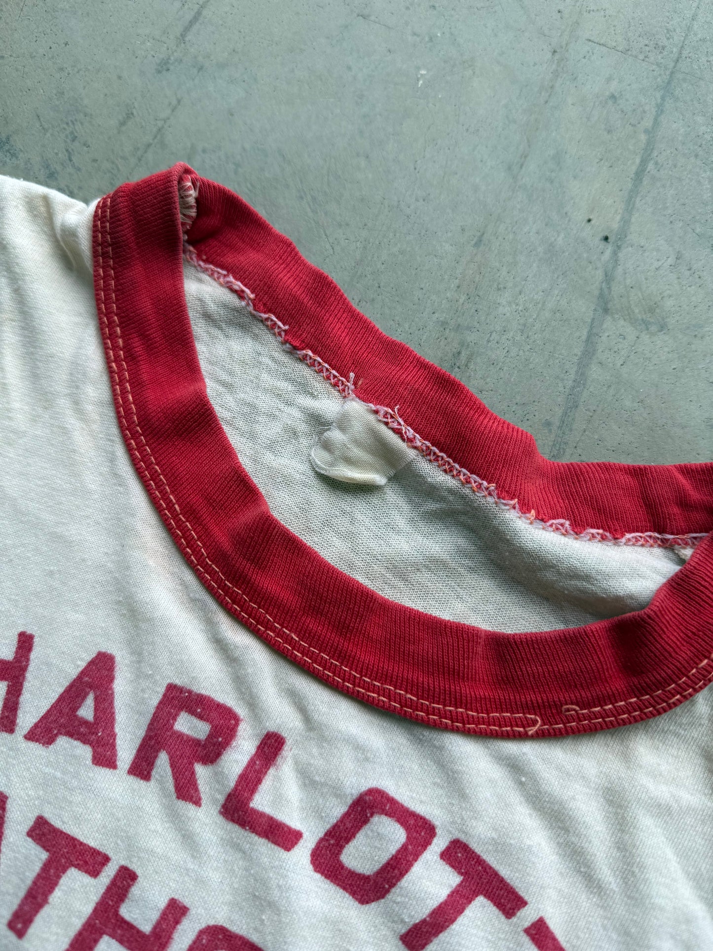 Vintage 70s Charlotte Catholic Wrestling Mascot Ringer Tee ( Medium )