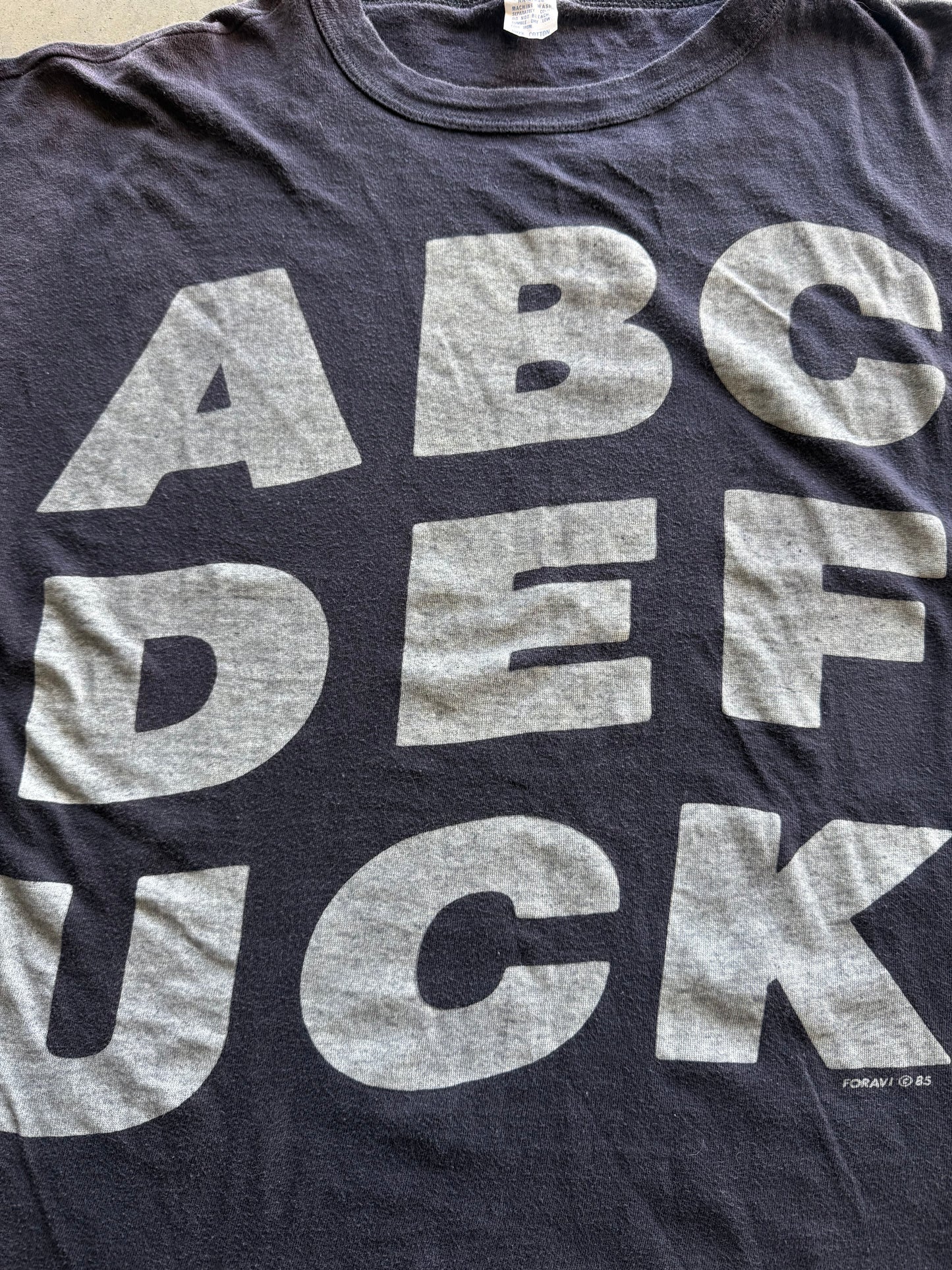 Vintage 1980s ABCDEFUCK Faded Black Tee ( Large )