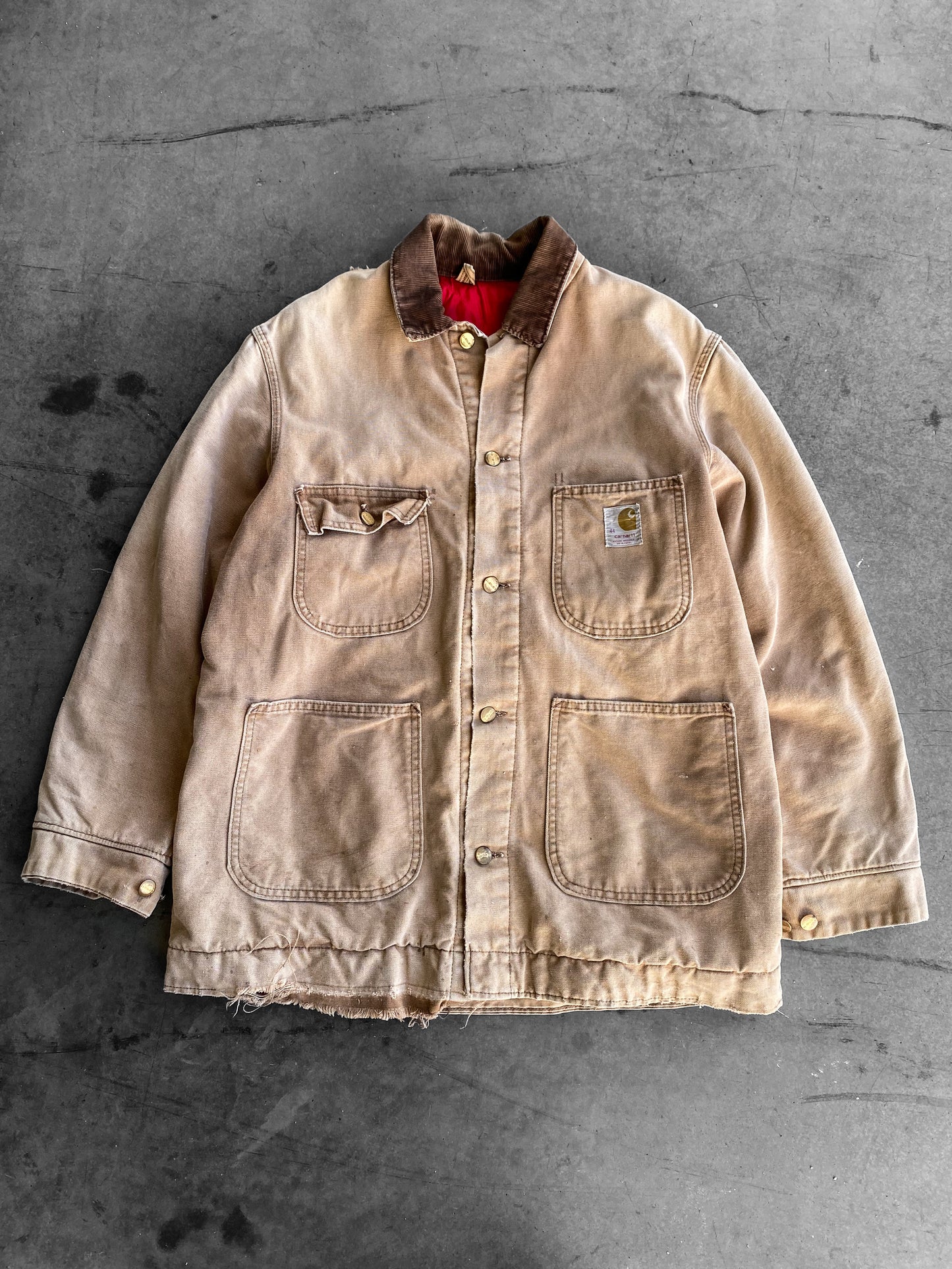 Vintage 90’s Carhartt Tan Chore Distressed Jacket ( XL )