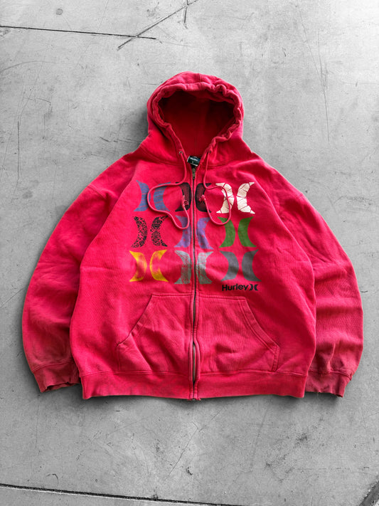 Vintage Y2K Hurley Skate Red Zip Up Hoodie ( Large )