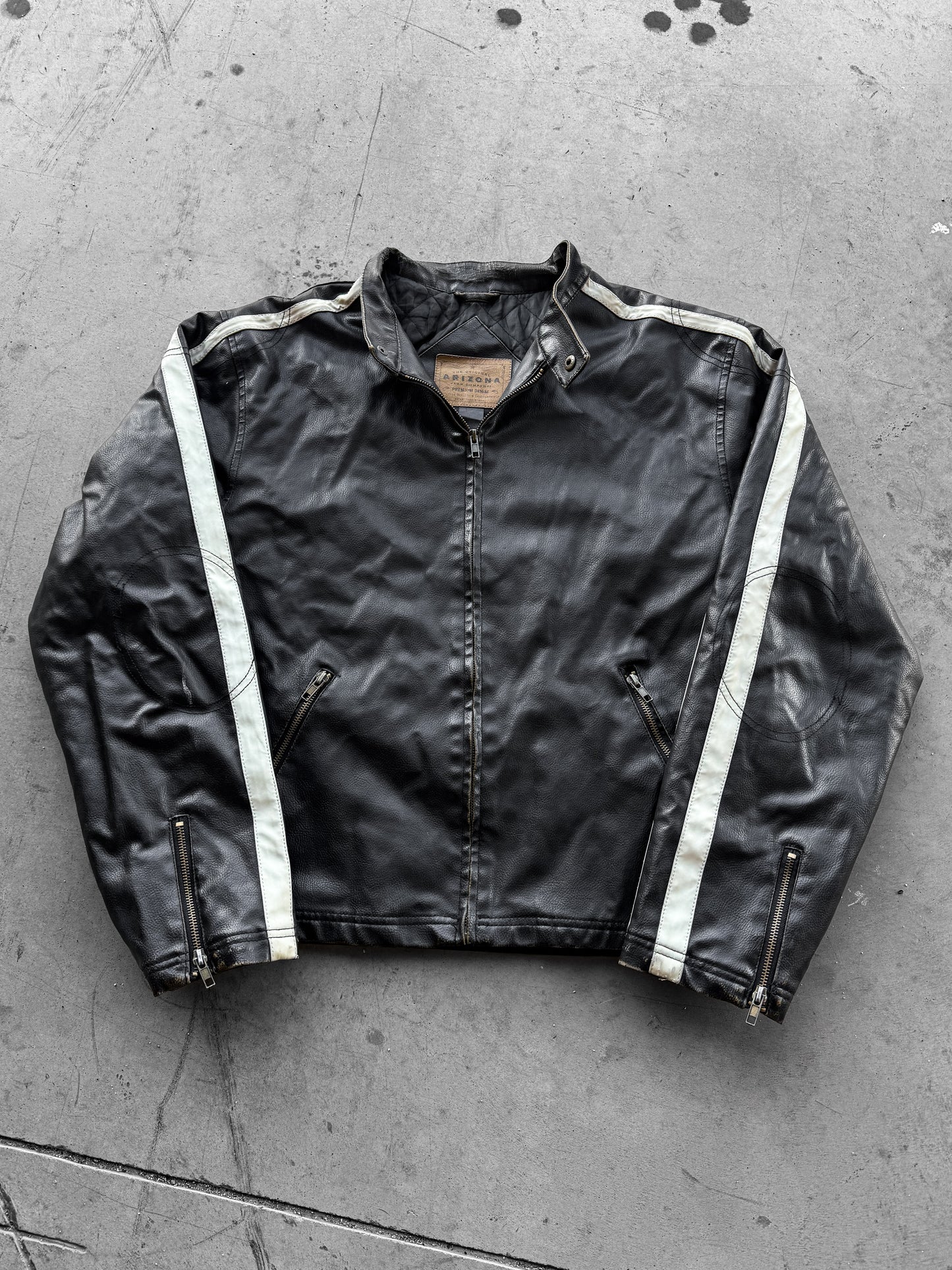 Vintage 2000s Arizona Leather Zip Up Striped Black Jacket ( Large )