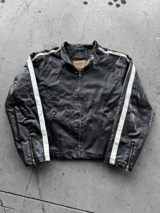 Vintage 2000s Arizona Leather Zip Up Striped Black Jacket ( Large )