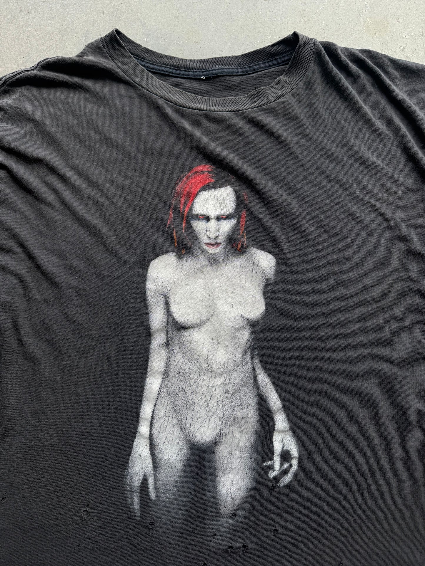 Vintage 1998 Marilyn Manson Mechanical Animal Boxy Thrashed Tee ( XL )
