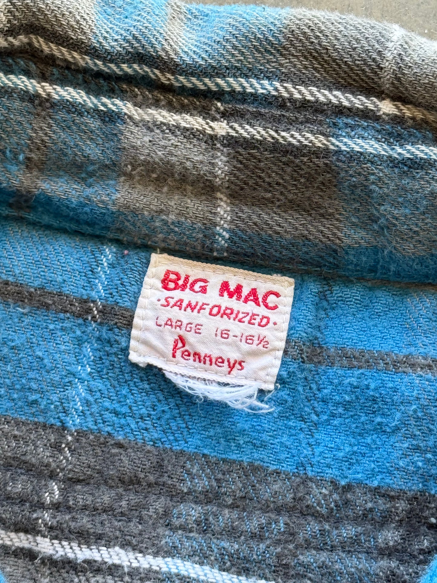 Vintage 50s Big Mac Blue Plaid Flannel Tee ( Large )