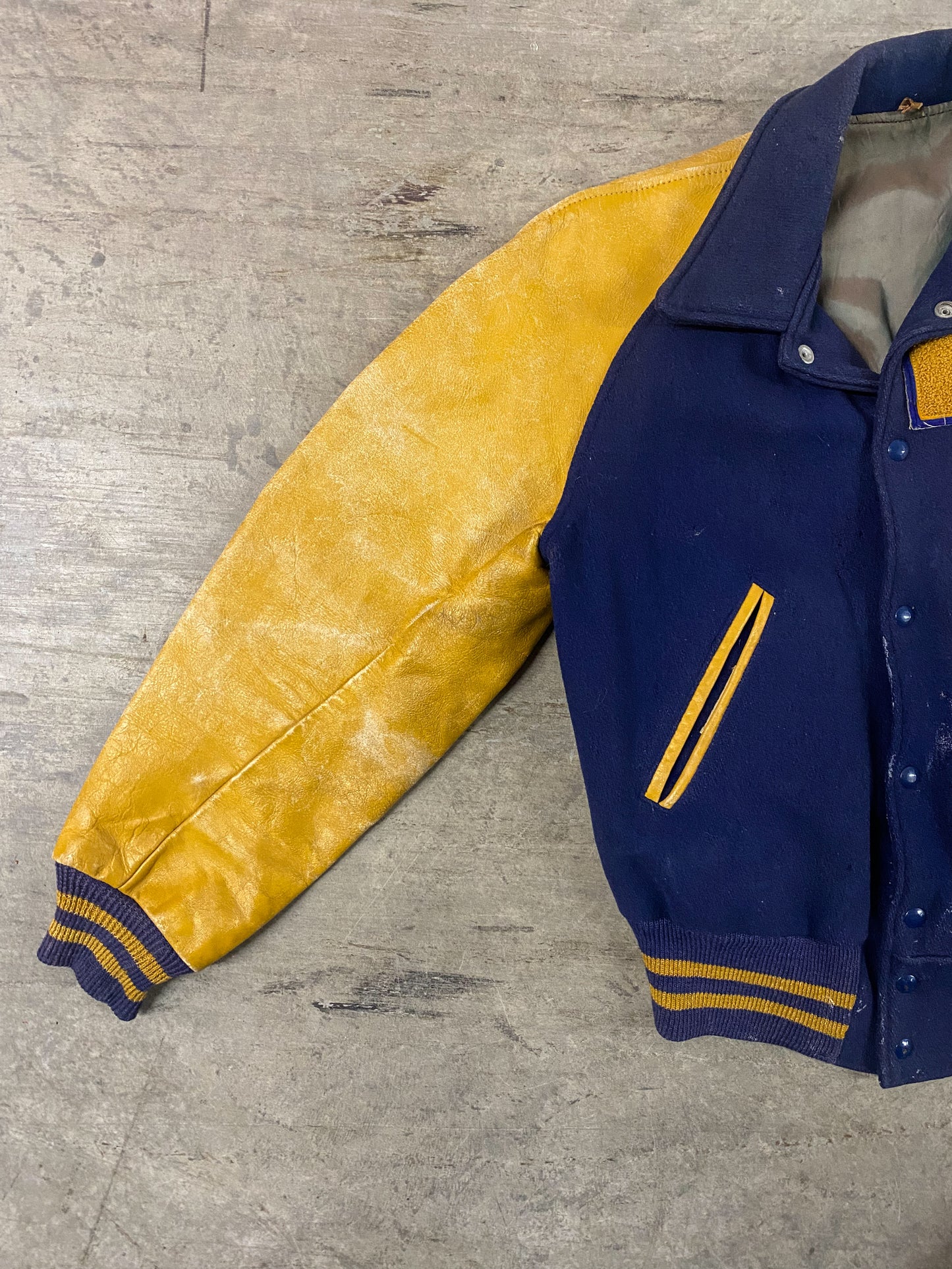 Vintage 70’s Letterman “T” Gold & Navy Jacket ( Fits M / L )