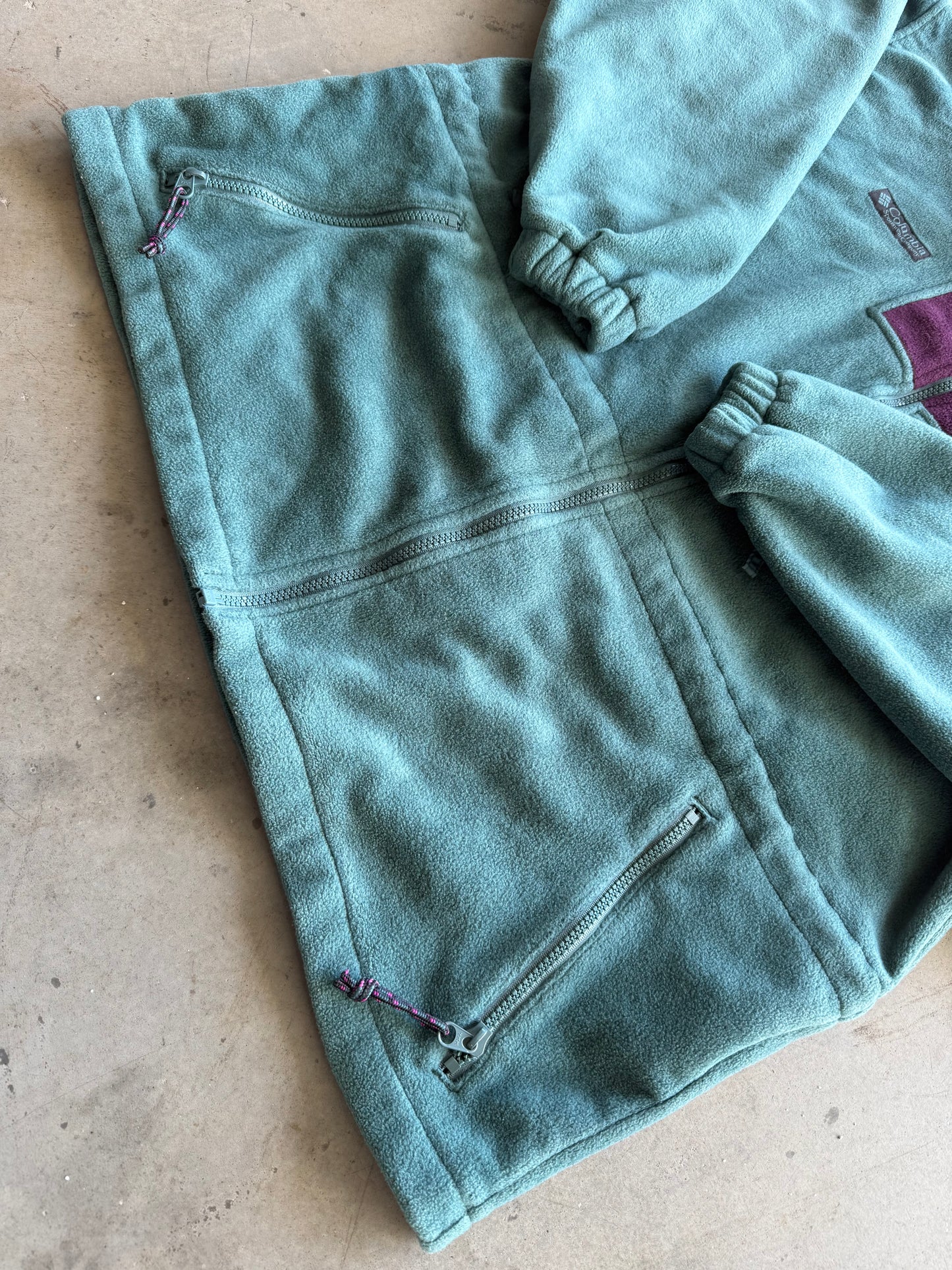 Vintage 1990s Columbia Sportswear Green & Purple Zip Womens Fleece ( XL )