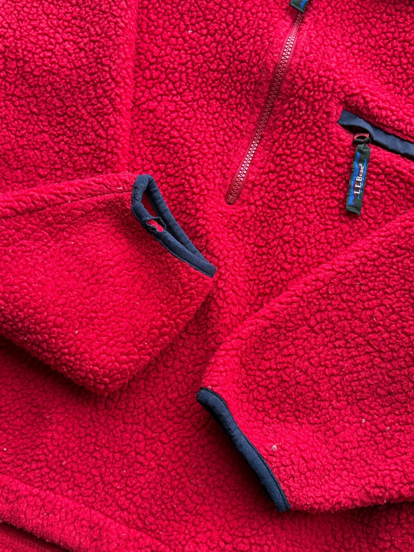 Vintage 1990s LL Bean Fuzzy Quarter Zip Red Fleece