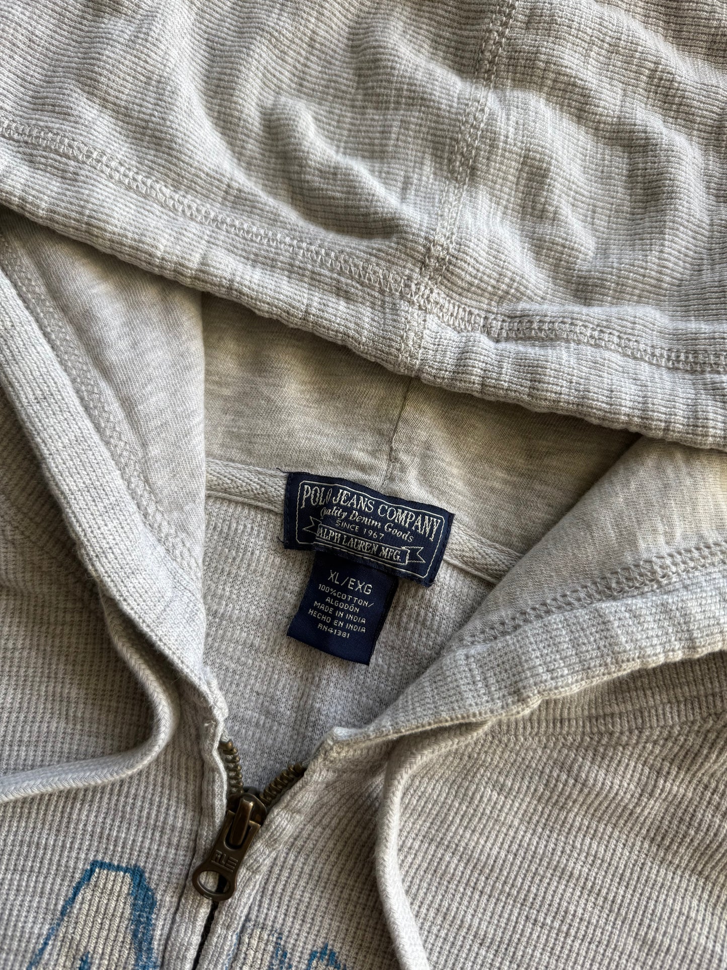 Vintage 2000s Ralph Lauren Polo Jeans Thermal Zip Up Hoodie ( XL )