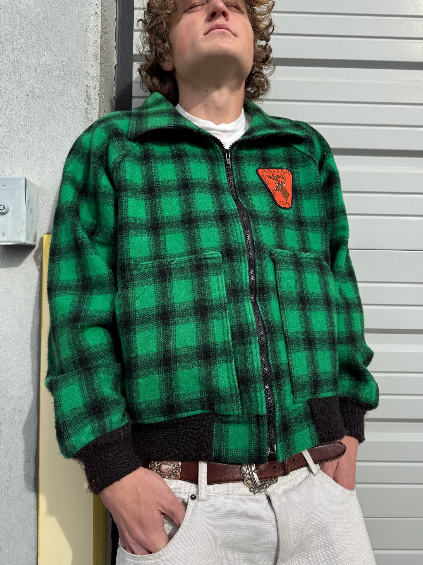 Rare Vintage 1980s LL Bean Wool Zip Up Green Plaid Jacket