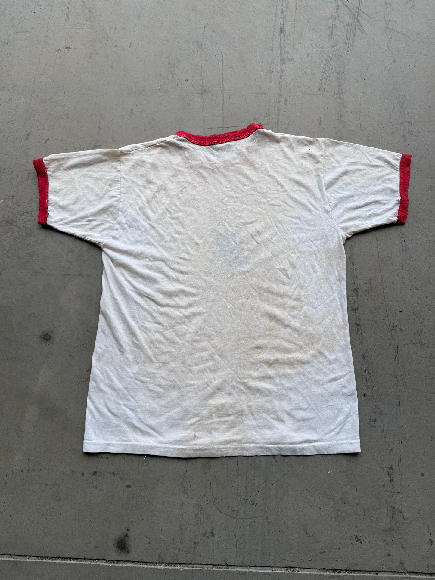 Vintage 70s Charlotte Catholic Wrestling Mascot Ringer Tee ( Medium )