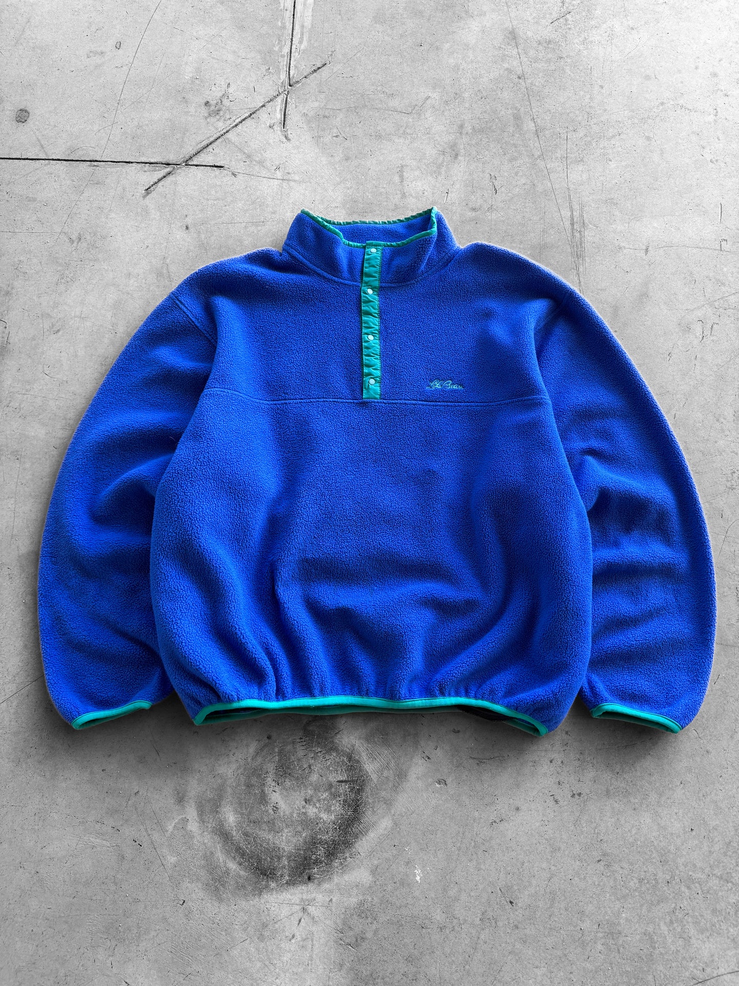 Vintage 1990s L.L. Bean Blue & Green Fuzzy Button Outdoors Fleece ( XL )