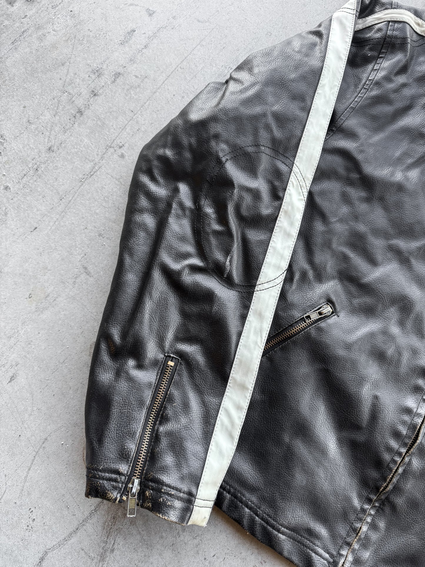 Vintage 2000s Arizona Leather Zip Up Striped Black Jacket ( Large )