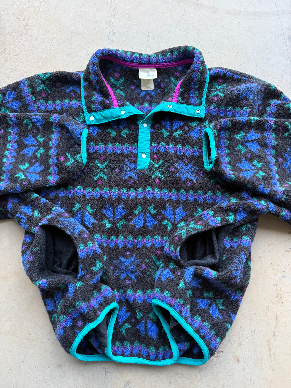 Vintage 90s LL Bean Snowflake Colorful Fleece ( Wmns Large )