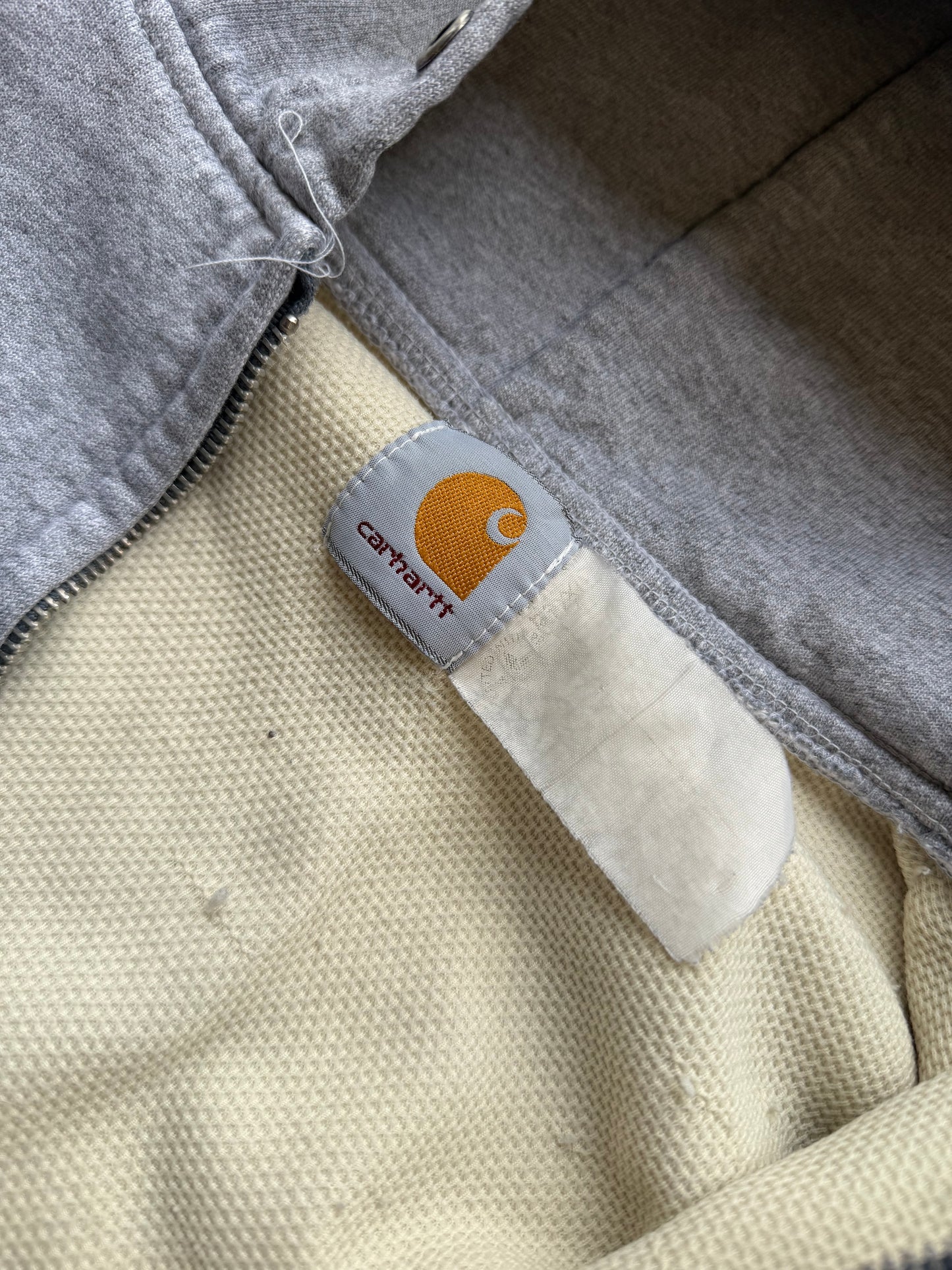 Vintage 1990s Grey Thermal Carhartt Zip Up Hoodie *MISSING ZIPPER * ( Medium )