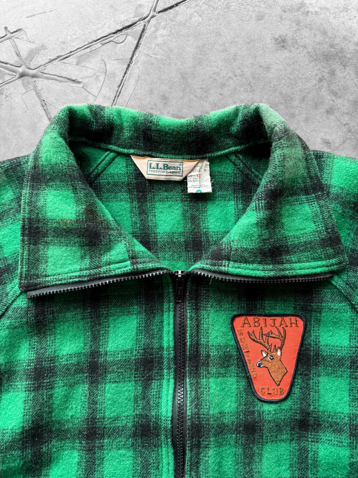 Rare Vintage 1980s LL Bean Wool Zip Up Green Plaid Jacket