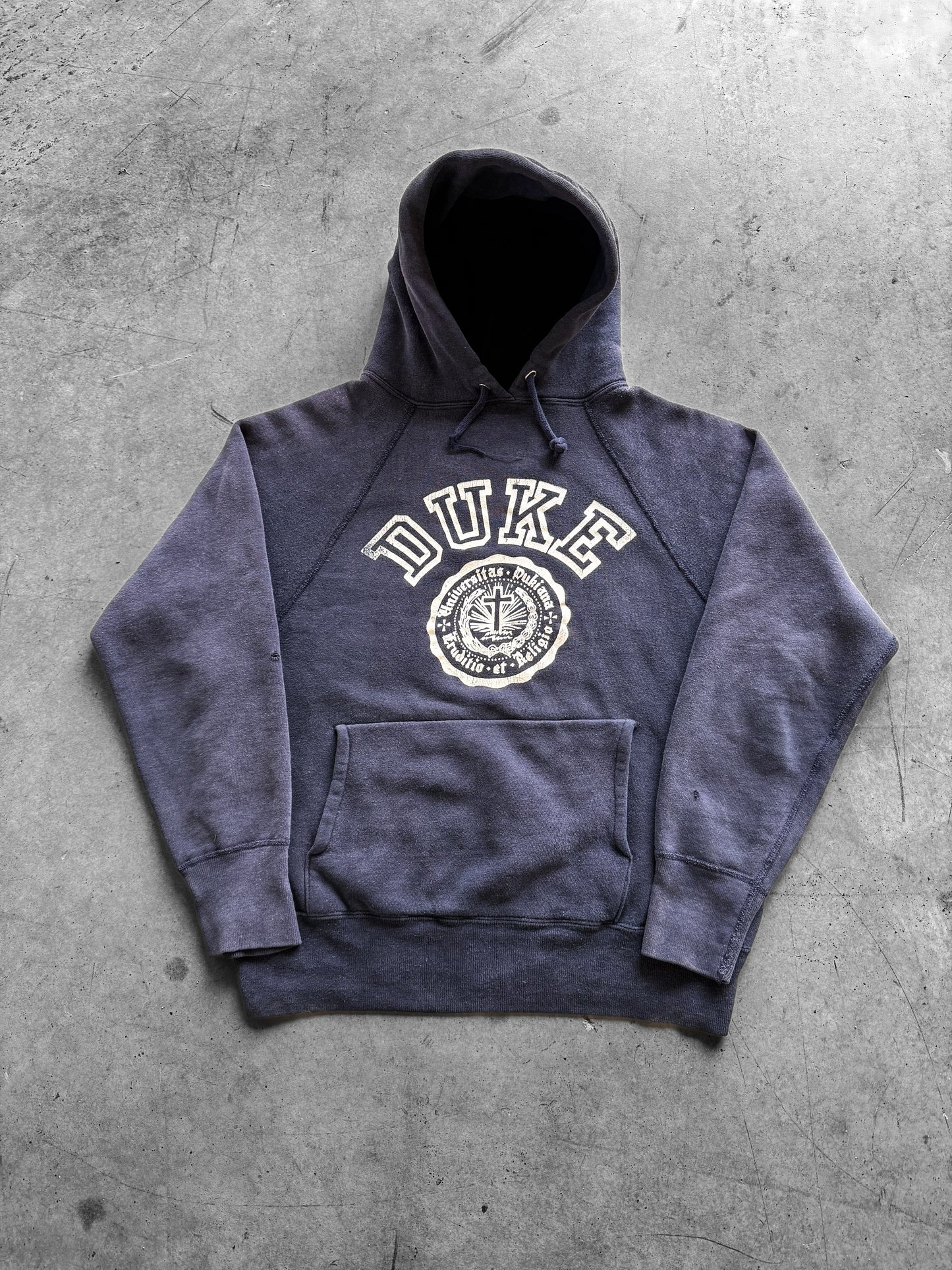 Vintage 50s / 60s Duke University Flock Print Hoodie ( Medium )