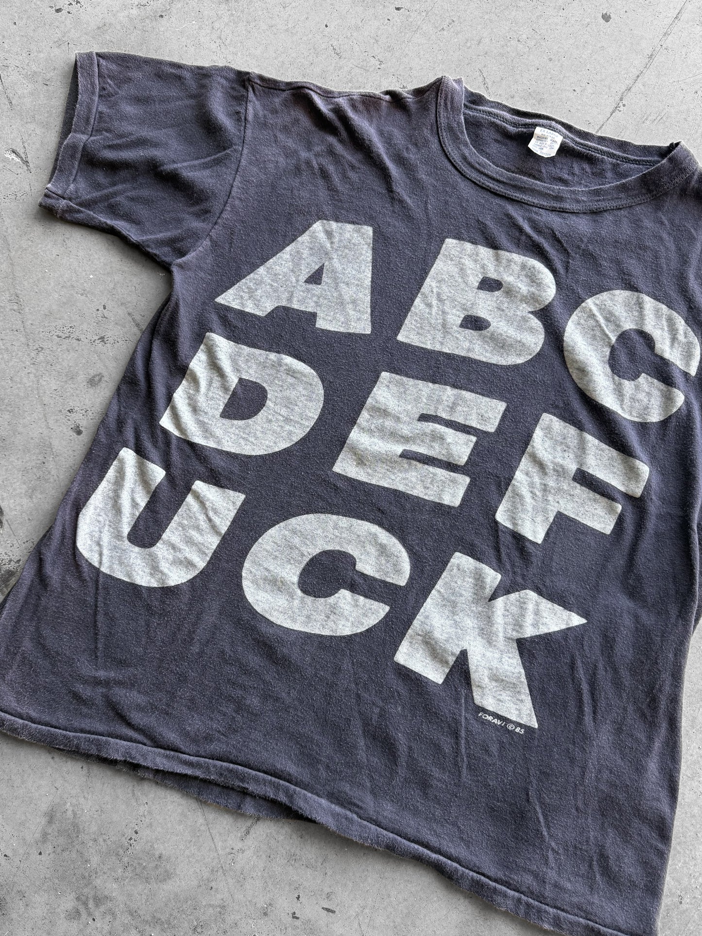Vintage 1980s ABCDEFUCK Faded Black Tee ( Large )