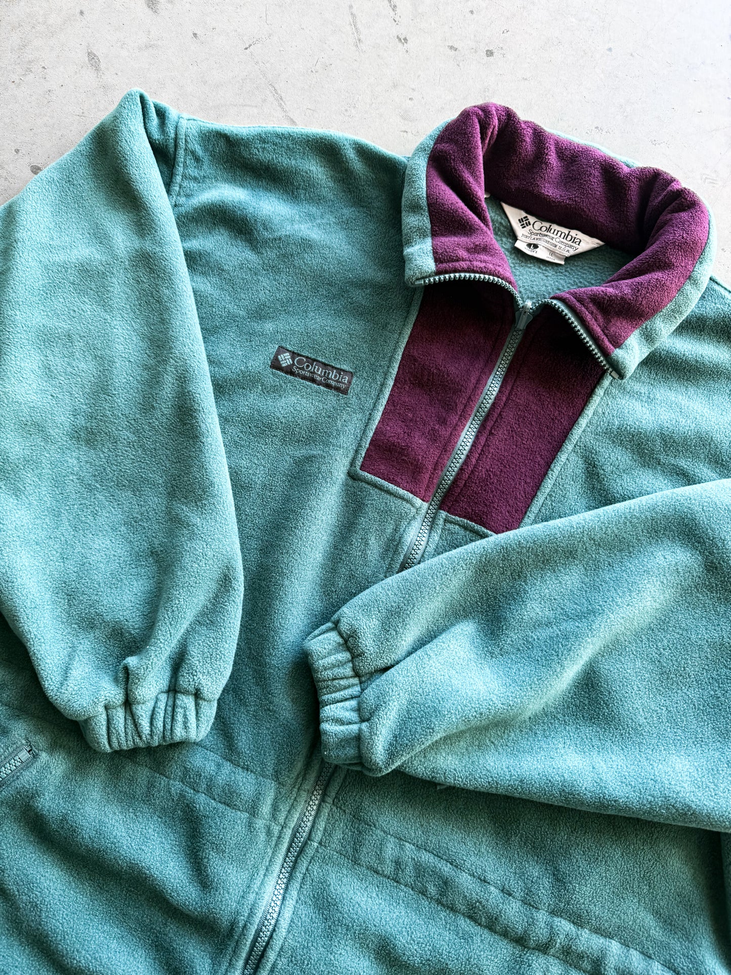 Vintage 1990s Columbia Sportswear Green & Purple Zip Womens Fleece ( XL )