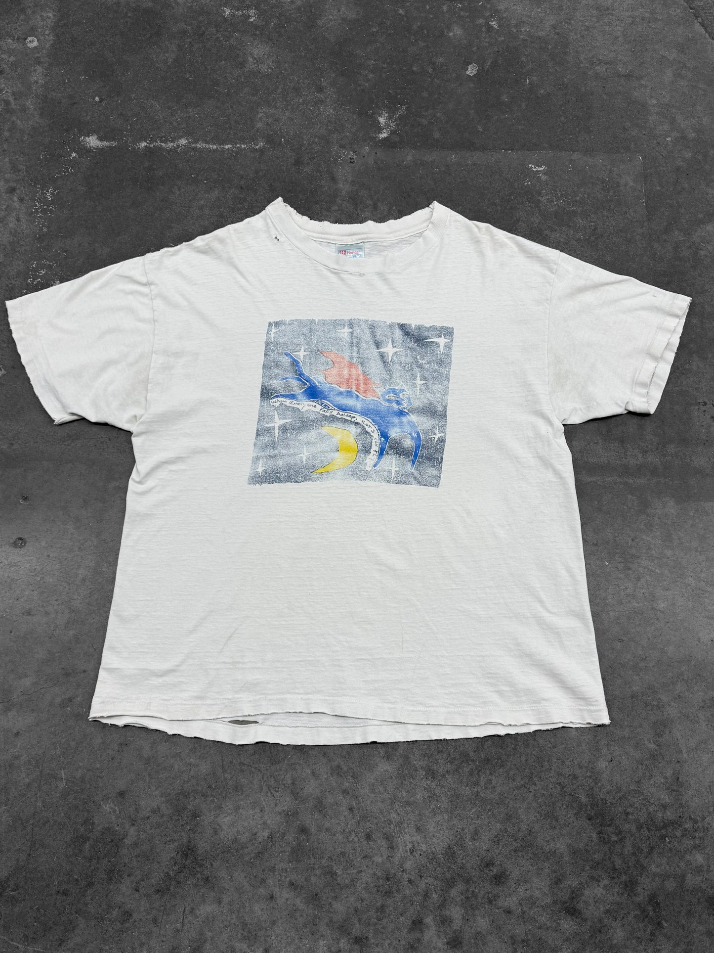Vintage 1990s Cats Can Fly Art Distressed Art Tee ( XL )