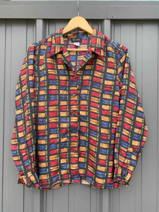 Vintage 90’s Stunt Silky Colorful Button Up ( Small )