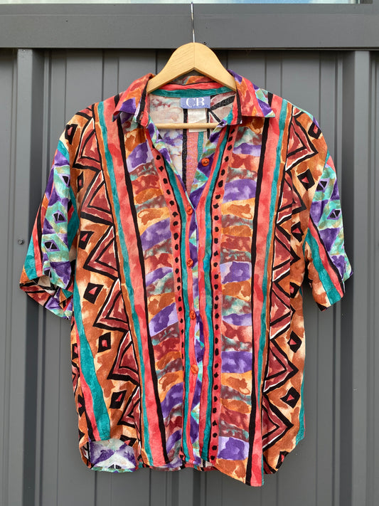 Vintage 90’s C.B Elements Colorful Pattern Button Up ( Medium )