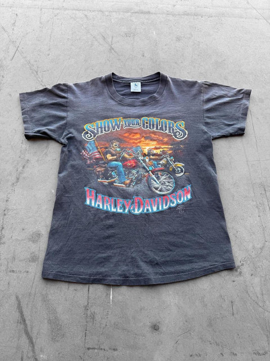 Vintage 1980s Show Your Colors Harley Davidson Tee ( Medium )