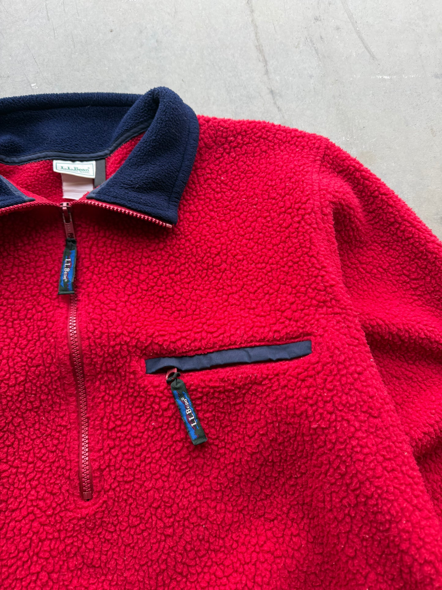 Vintage 1990s LL Bean Fuzzy Quarter Zip Red Fleece