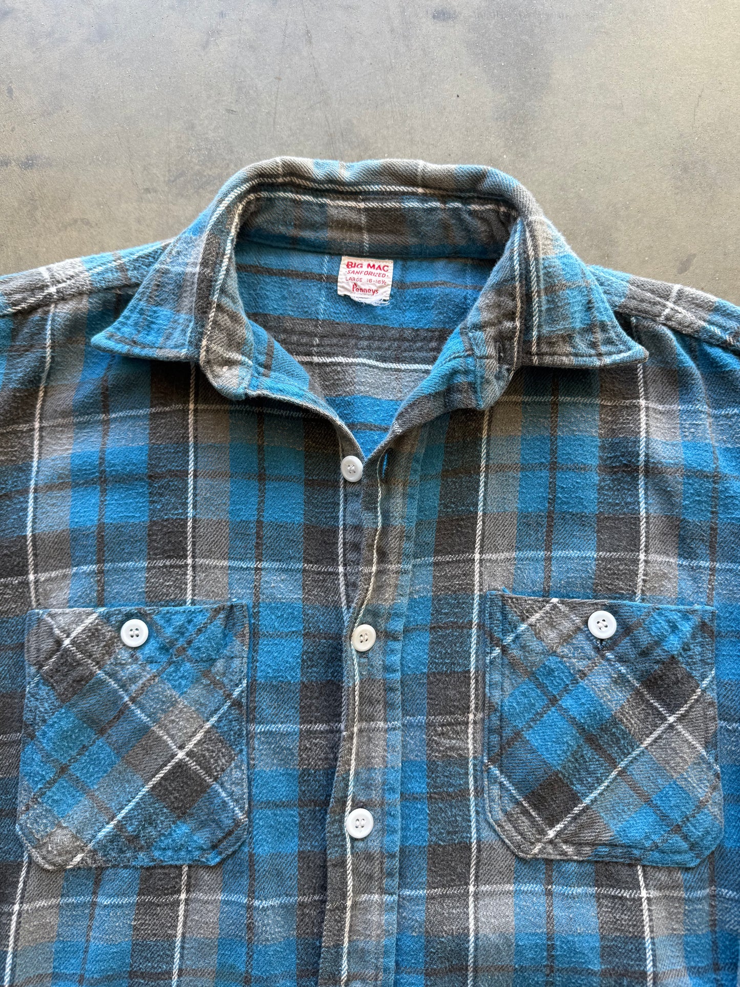 Vintage 50s Big Mac Blue Plaid Flannel Tee ( Large )