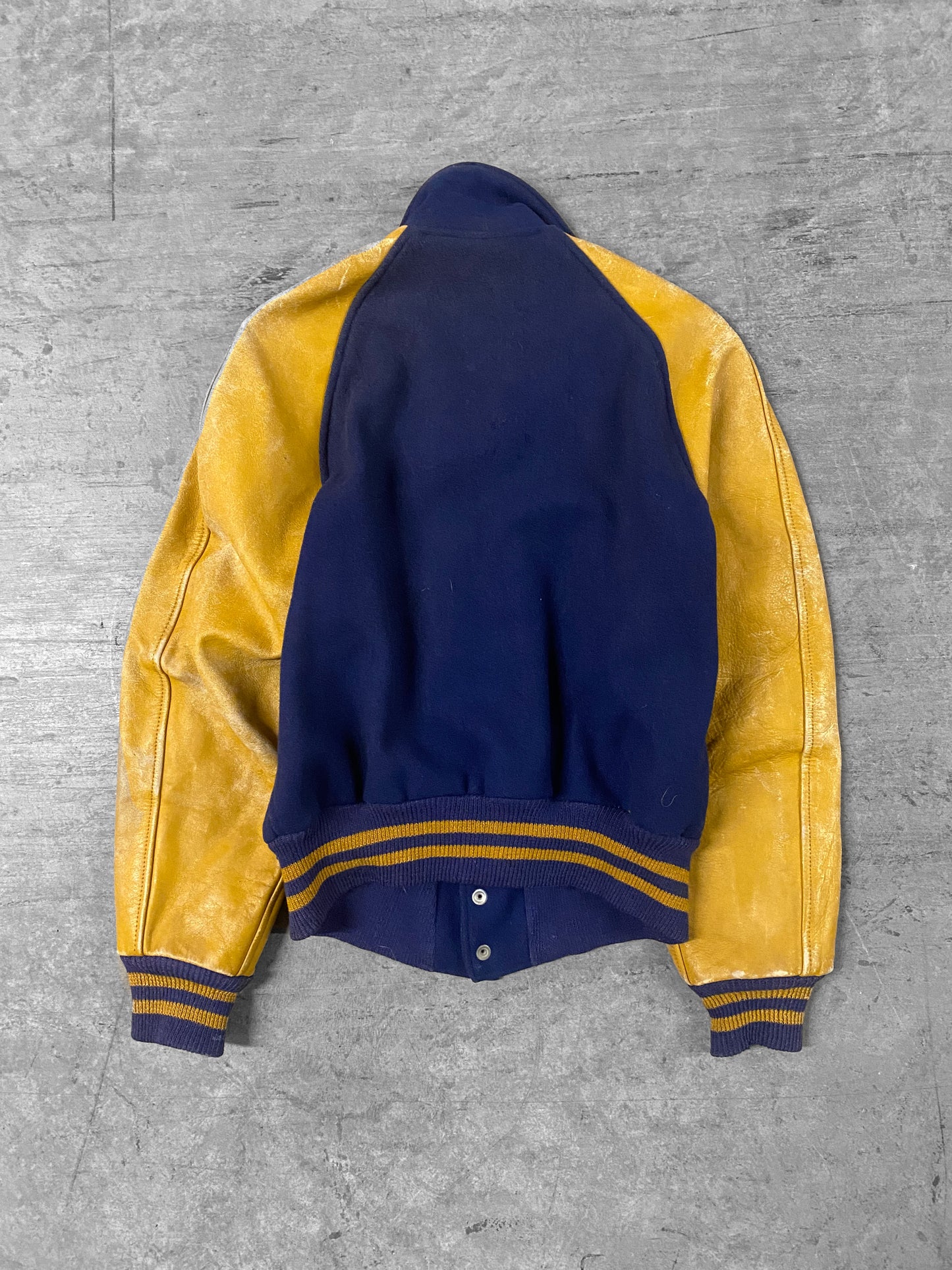 Vintage 70’s Letterman “T” Gold & Navy Jacket ( Fits M / L )