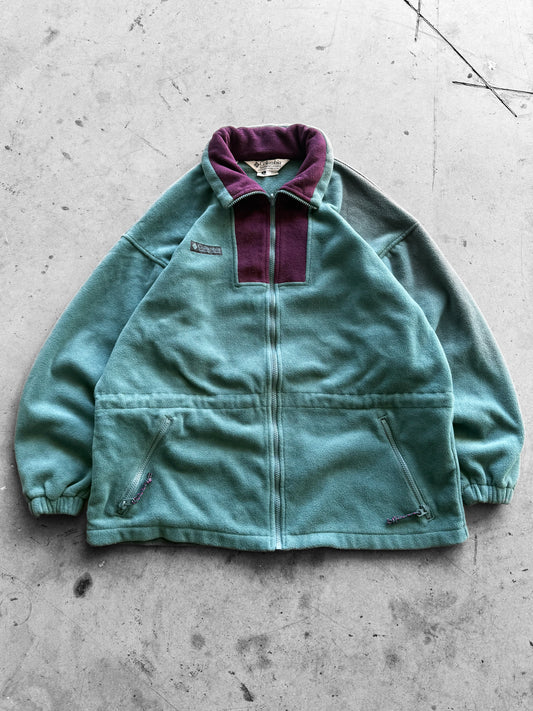 Vintage 1990s Columbia Sportswear Green & Purple Zip Womens Fleece ( XL )